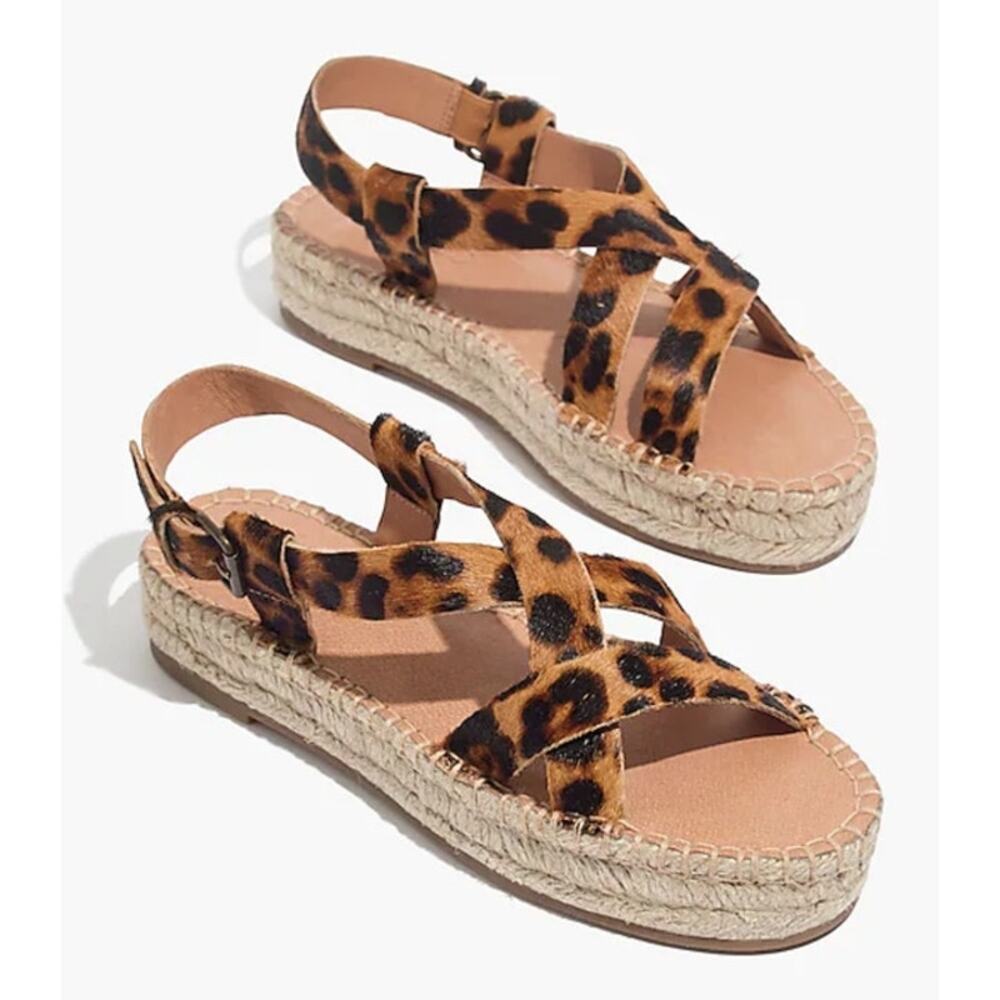 Madewell The Malia Espadrille Sandal in Leopard Calf Hair Women's 8.5